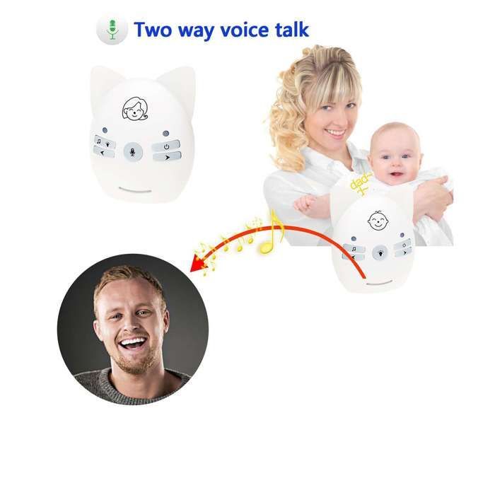 Moniteur bébé audio sans fil 900MHz, interphone bidirectionnel, longue portée 300m, veilleuse, musique, portable, Blanc
