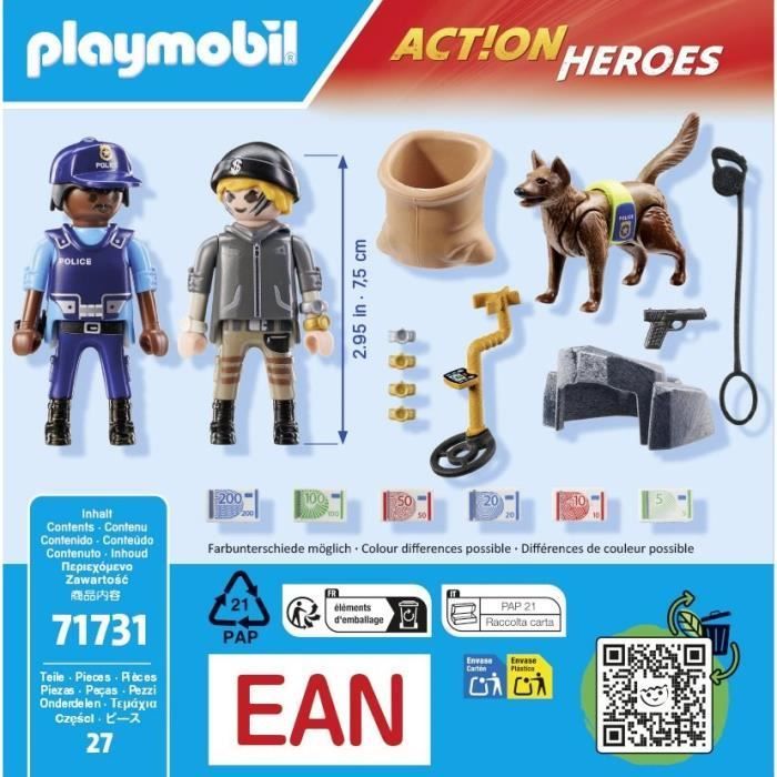 PLAYMOBIL 71731 Cão Policial e Ladrão, Heróis de Ação, Polícia, 27 peças, Idade 4+