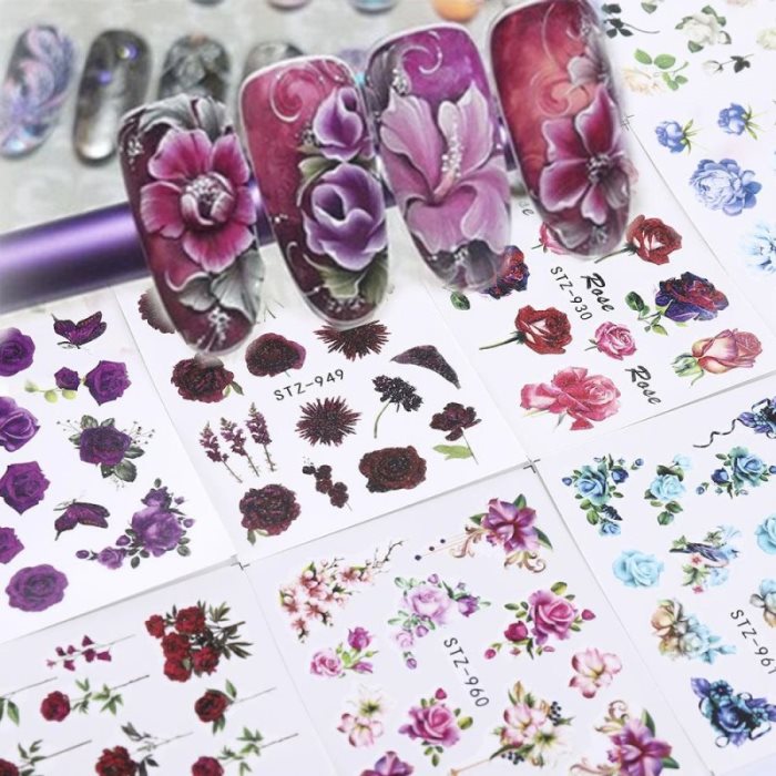 24 stuks/set Klassieke Kleurrijke Roos Nagelkunst Stickers Simulatie Stickers Kunst Idee Ontwerper Kunst Idee Decoratie Accessoires