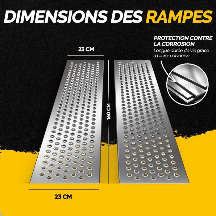 MONZANA® Juego de 2 rampas de carga de acero galvanizado, 160 cm, carga máxima 200 kg por rampa, superficie antideslizante, para motocicletas.