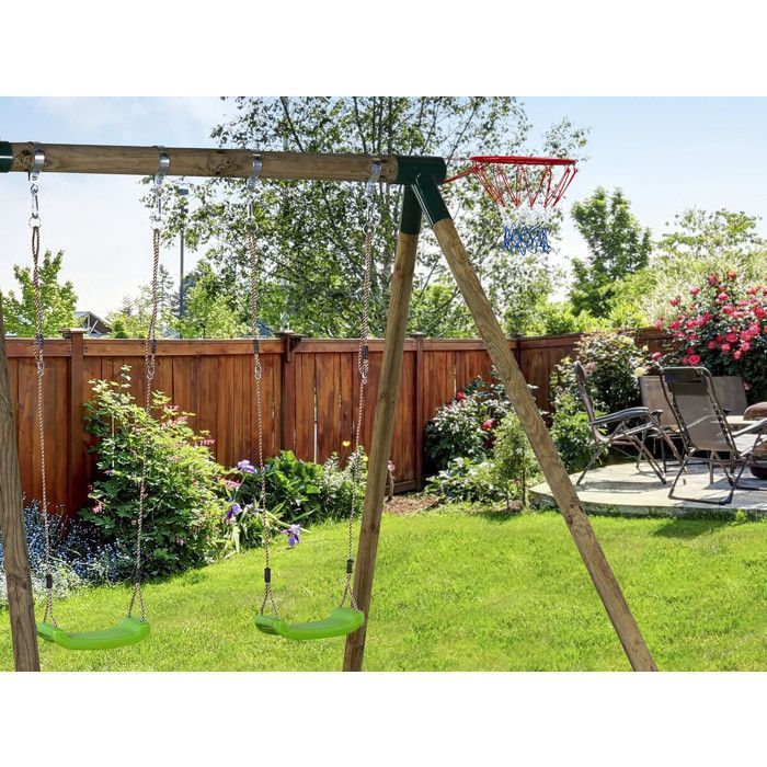 Universal basketball hoop for wooden swing set