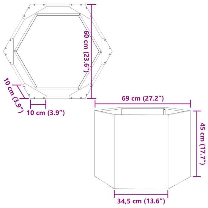 vidaXL Maceta hexagonal antracita de acero de 69x60x45 cm, maceta para flores, maceta para patio, maceta para jardín, 851124