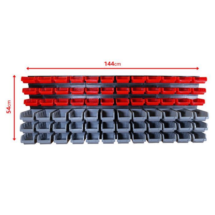 Scaffale porta attrezzi a parete - 72 contenitori impilabili - 6 pannelli 47,5 x 27,2 x 1,5 cm - Organizzazione per officina/garage