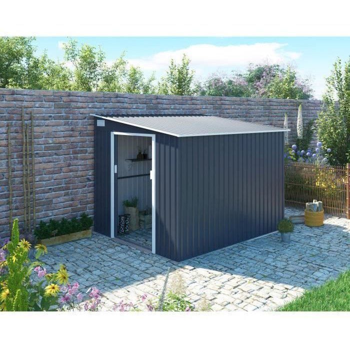 Metalen tuinschuur van 5,5 m² - 215 x 257 x 193 cm - TORONTO - Inclusief verankeringsset, 2 schuifdeuren - Grijs