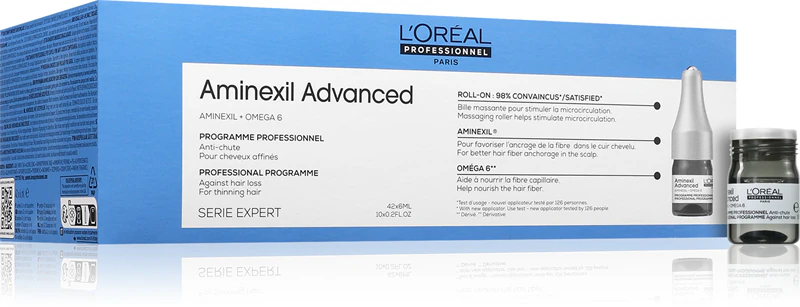Ampolas L'Oréal Professionnel Serie Expert Aminexil Advanced para crescimento e fortalecimento dos folículos capilares.