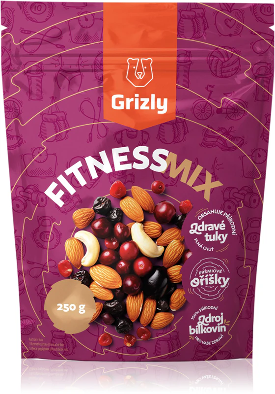 Grizly Fitness Mix zmes orechov a sušeného ovocia