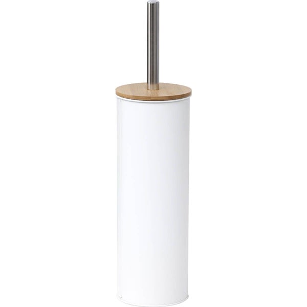 Szczotka WC Biała z Pojemnikiem Timeless Bambus Metal 39,5 cm