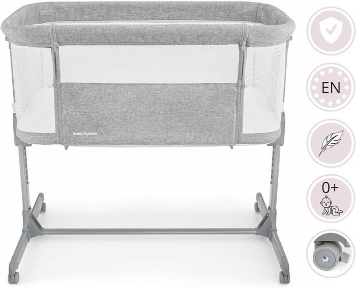 Lit bébé Cododo 3 en 1- Lit Parapluie Pliable Luna- Moby-System- Jusqu'à 9 kg, 7 Niveaux Réglables, 4 Roulettes Mur Latéral