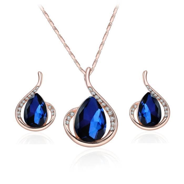 Parure Bijoux Femme Collier Femme Boucle d’Oreille - RMEGA - Bleu - Or 18K - AAA Zircon