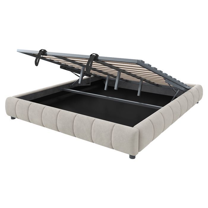 Lit coffre adulte 180 x 200 cm - sans tête de lit - avec LED et espace de rangement - Sommier inclus - Velours beige