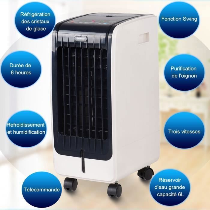 Aire acondicionado portátil COSTWAY 6L 4 en 1: enfriador de aire, ventilador de 75W, control remoto, temporizador de 8 horas, 3 velocidades, 32x25x57 cm, pantalla LCD.