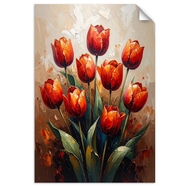 Naklejka na ścianę Feeby Czerwone Tulipany Kwiaty beżowe tło 20x30