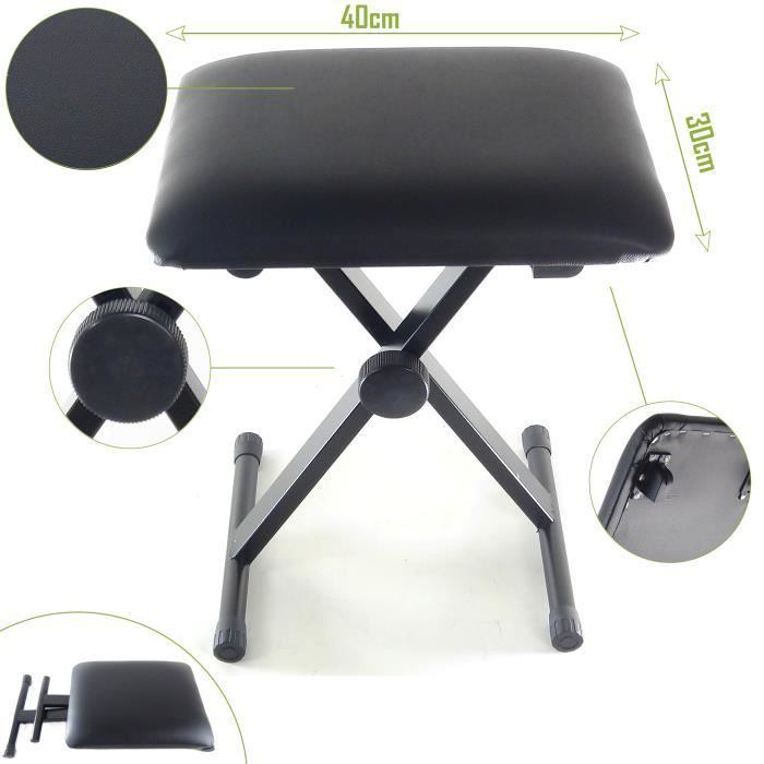 DynaSun Compact MKCH Style-X Banc de Piano Tabouret Noir hauteur Ajustable pour Clavier Piano Synthétiseur Workstation
