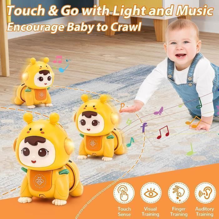 Jouet Bébé Rampant avec Musique et Lumière - Mixte - Jaune - 12 mois - Jouet sensoriel pour l'éveil de bébé
