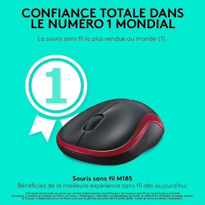 Ratón inalámbrico Logitech M185 rojo, ambidiestro