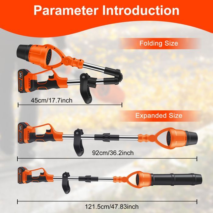 21V cordless leaf blower with 2 x 1500mAh batteries and charger, 150 MPH with turbo mode, 3 blowing nozzles