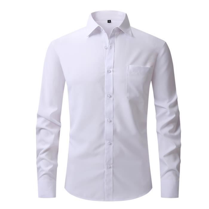 Camicia da uomo slim fit con colletto classico, maniche lunghe, taschino sul petto, tinta unita - bianca