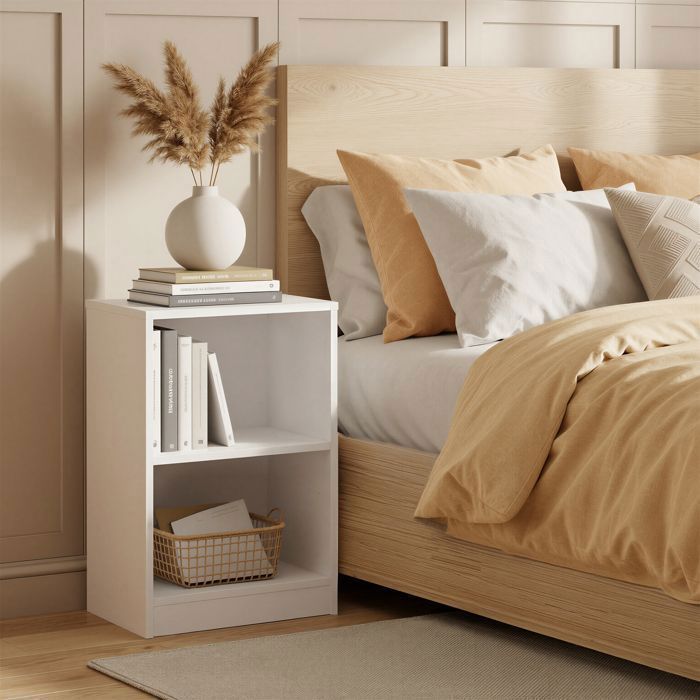 Bedside table, versatile with adjustable shelf, open compartments, for living room or bedroom, white