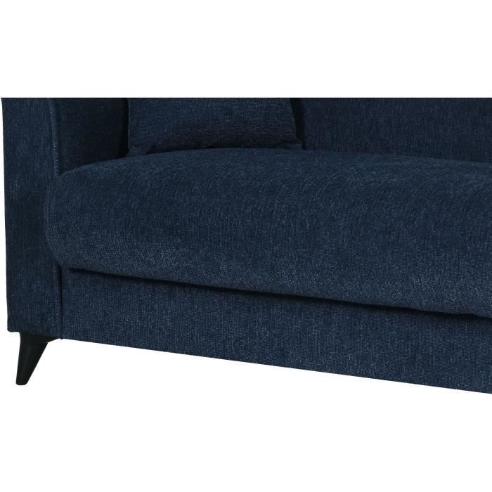 Canapé convertible 3 places - BERGAMO - Tissu bleu foncé - 2 coussins - coffre de rangement -  230 x 85 x 89 cm
