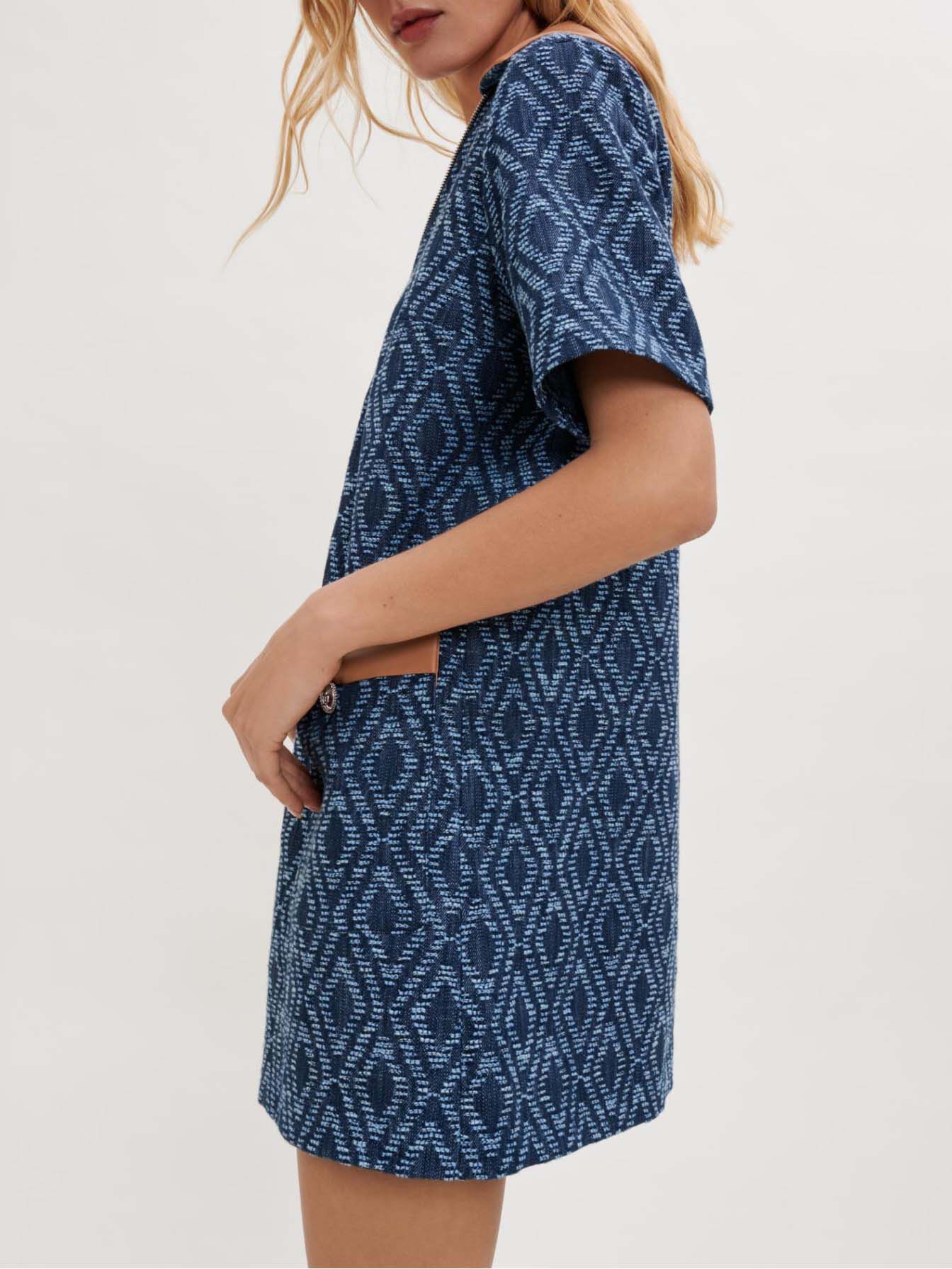 Rochie cu efect denim jacquard - Indigo