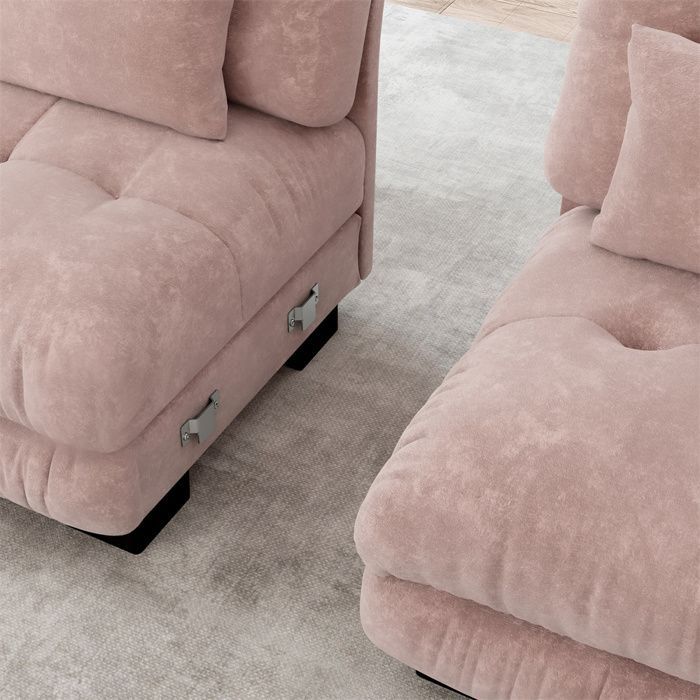 Sofá em formato de U DRIPEX Cloud de 4/5 lugares para sala de estar, sofá escandinavo em chenille com almofadas e pufe, 313×145×81cm, rosa
