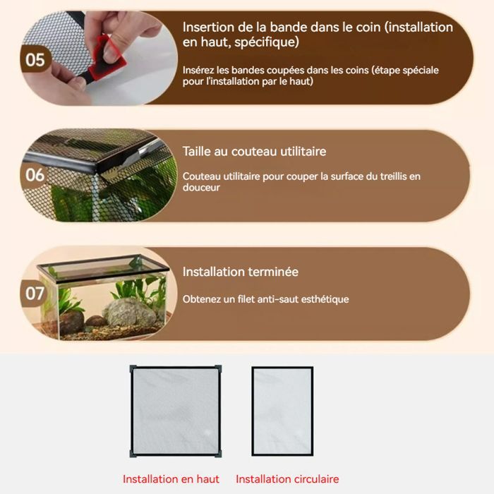 Couvercle d'aquarium - KZQ - 60 x 30 cm - Maille Filet Anti-Saut - Installation Facile - Transparent