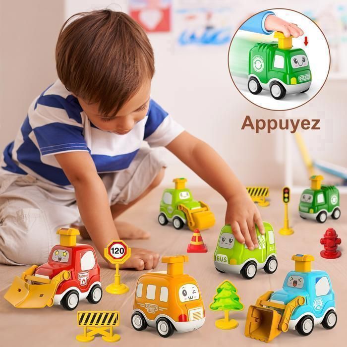 KUKUFUN 8 Pièces Bébé Jouet Voitures, Jouets pour Bébés à pousser et à tirer, Cadeaux d’anniversaire garçon fille 1 2 3 ans-CADEAU