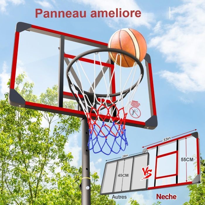 Basketball Hoop - NECHE - Adjustable Height 147-260CM - On Wheels - Red