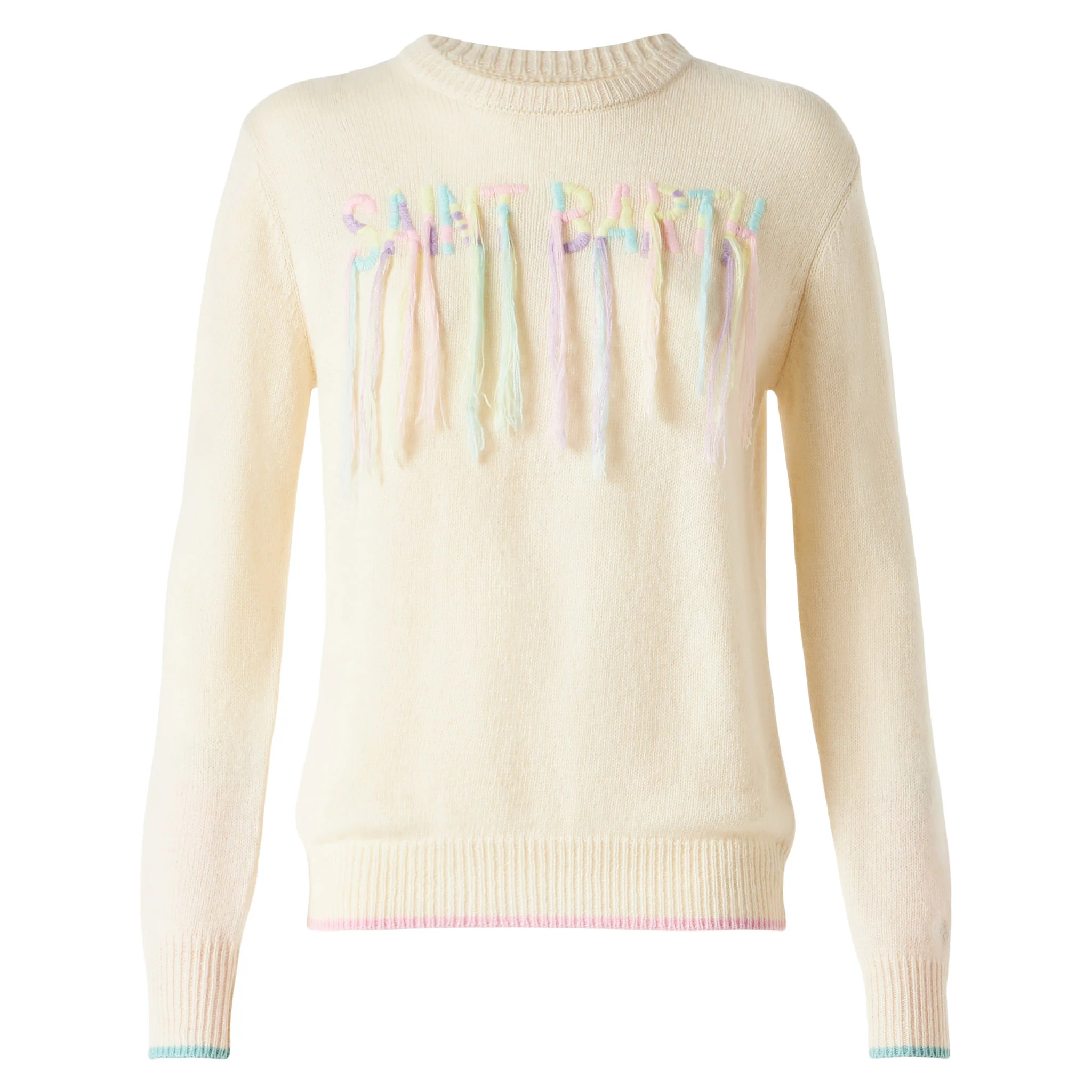 Saint Barth Damenpullover aus angerautem Material mit Fransenstickerei