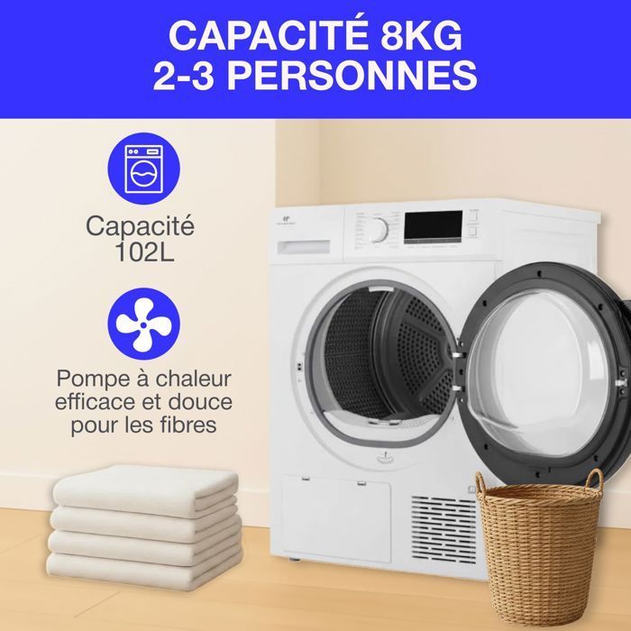 Sèche-linge pompe à chaleur CONTINENTAL EDISON CESL8PCWD - 8 kg - 60 cm - Classe D - Blanc