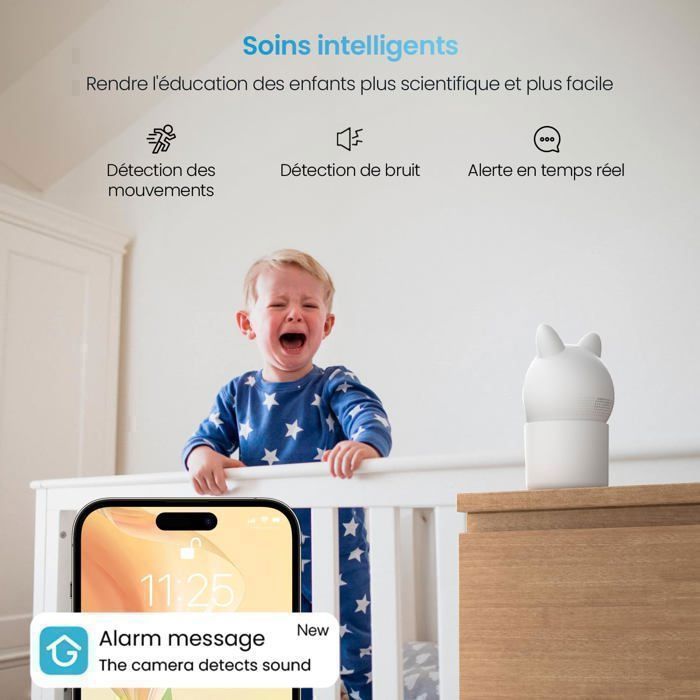ieGeek 1080P Babyphone Caméra,PTZ 355° Baby Phone Vidéo connecté Smartphone, Visiophone avec Vision Nocturne, Suivi Automatique