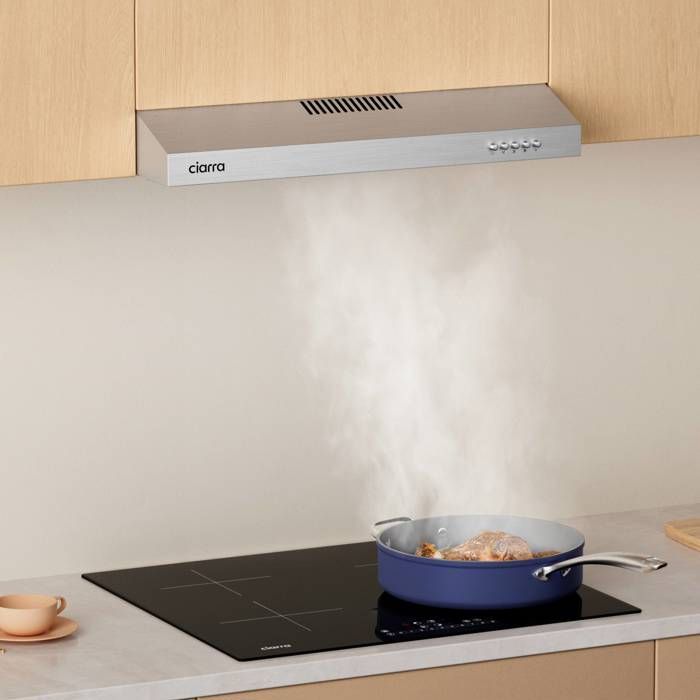 CIARRA Hotte visière 60cm 220m³/h Classe A+ 3 vitesses Evacuation&Recyclage Hotte Casquette Inox