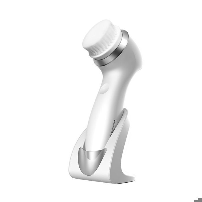 Rechargeable IPX-7 Waterproof Facial Cleansing Brush with 3 Brush Heads for Exfoliation and Massage - Silver