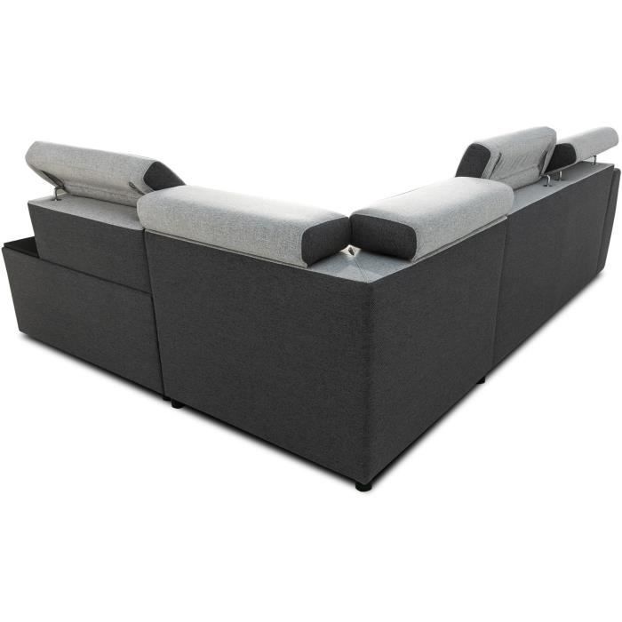Sofá esquinero convertible reversible - 4/5 plazas - KELIO - Tela antracita/gris - 3 reposacabezas - 245 x 184 x 77/87 cm