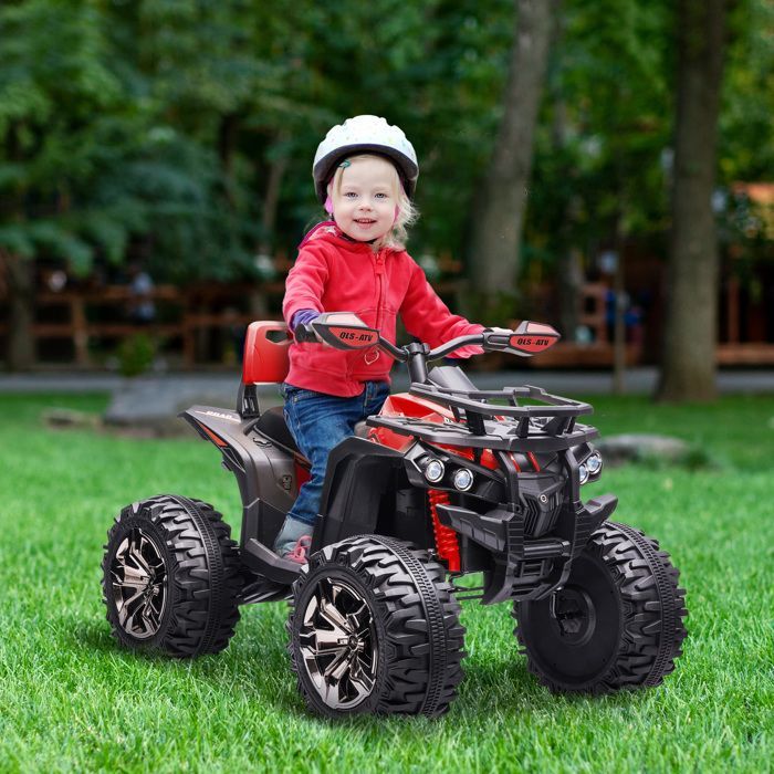 HOMCOM 12V Elektro-Quad-Buggy für Kinder (4x4), 8 km/h Höchstgeschwindigkeit, Licht- und Soundeffekte, Sitz mit Rückenlehne, Gepäckträger vorne