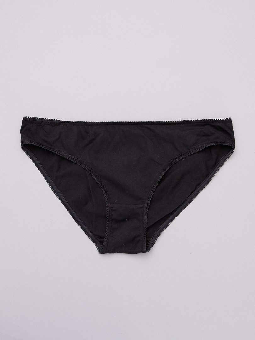 Set van 5 effen katoenen slips - Zwart