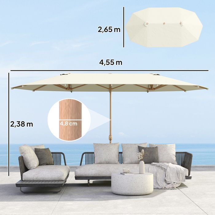 Sombrilla doble de jardín - Outsunny - 455 x 265 cm - rectangular, con manivela, poliéster de 180 g/m² - protección solar UPF30+ - beige