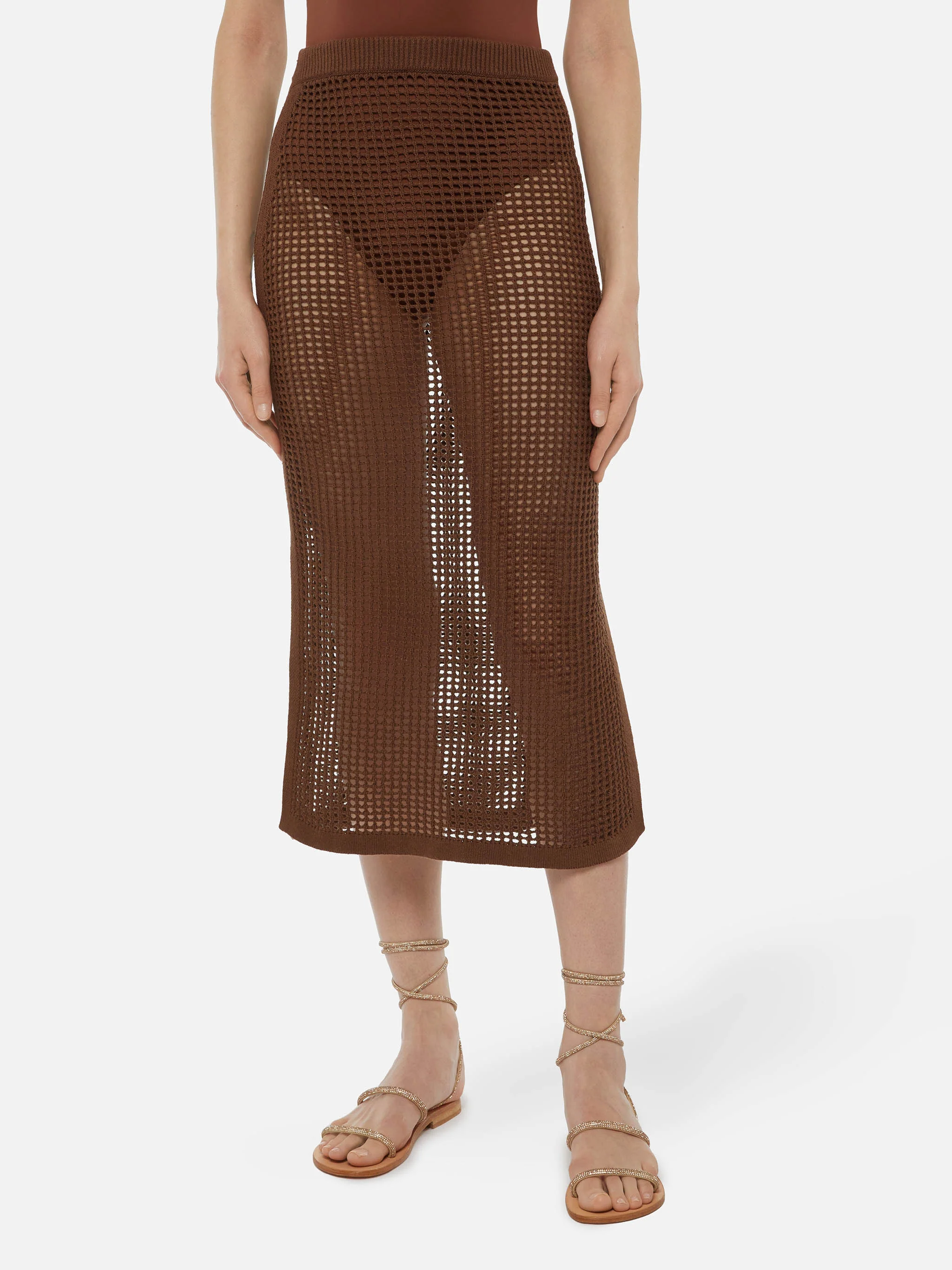 Darline midi rok in bruin gehaakt materiaal