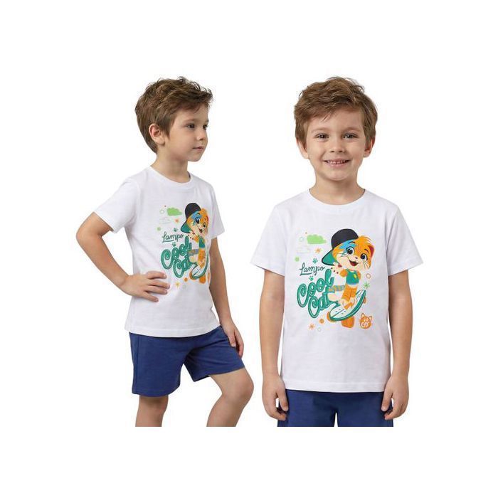 Lampo 44 Katten, katoenen pyjama, tweedelige zomerpyjama met korte mouwen, 100% katoen, 104 cm