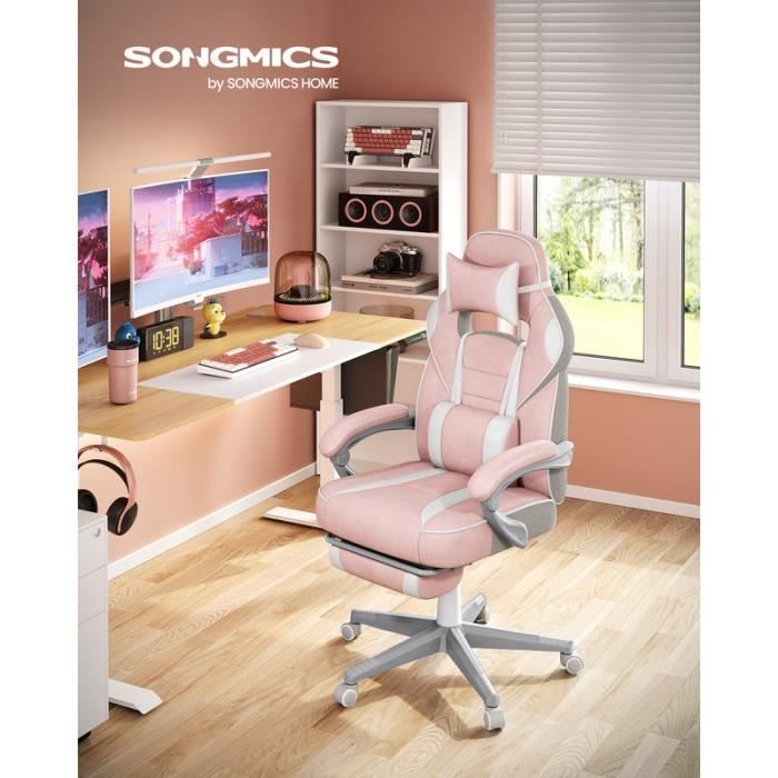 Bürostuhl – SONGMICS – Teleskop-Fußstütze – Wippmechanismus – Bonbonrosa und Cremeweiß