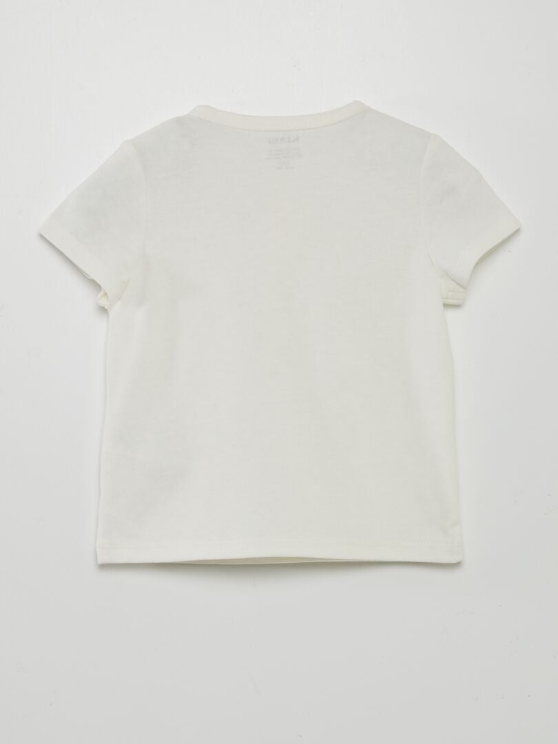 Effen T-shirt met knoopsluiting in de nek - WIT