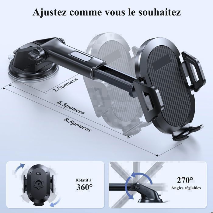 Supporto universale retrattile per telefono da auto - Ventosa regolabile per cruscotto e parabrezza, compatibile con Samsung/iPhone/Xiaomi da 4-7 pollici