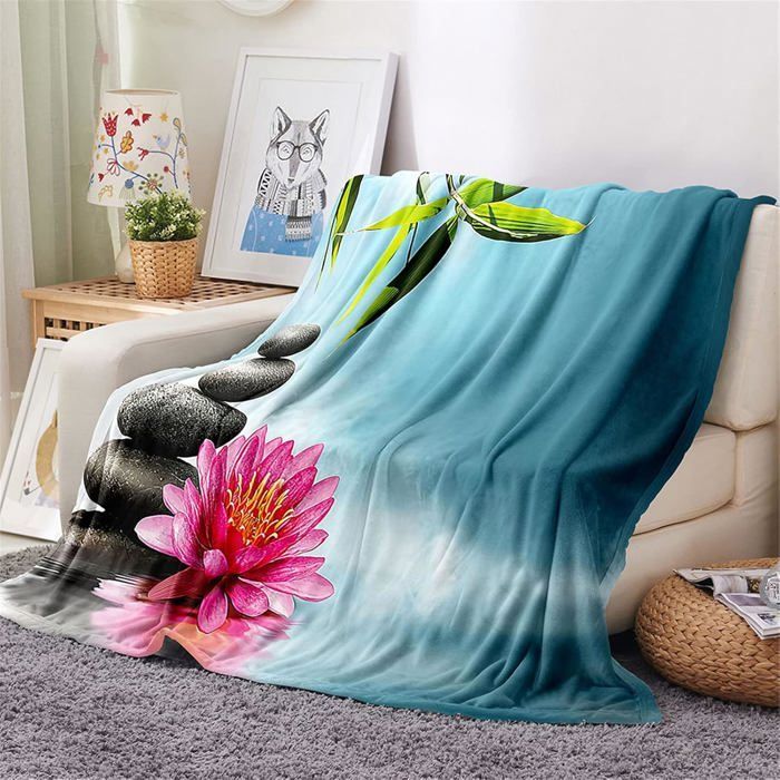 Manta de franela polar, 150x200cm, cálida y suave para invierno, ideal como colcha o funda de sofá, con estampado de flor de loto.