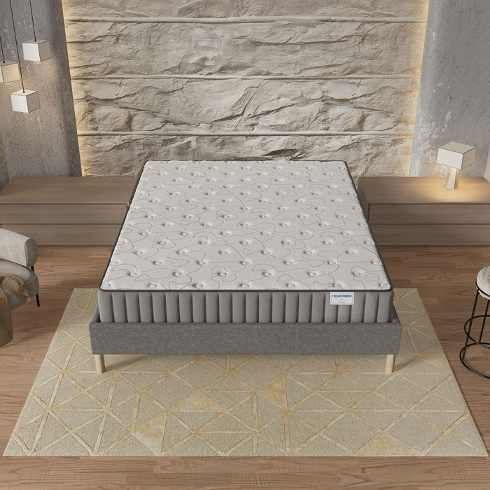 Matras + Bedbodem (120 x 190 cm) - Orionis traagschuimmatras 22 cm + stabiele houten bedbodem, grijze stoffen hoes