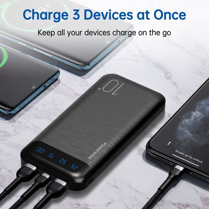 Batterie Externe, 22.5W Power Bank 10000mAh, Chargeur Portable Charge Rapide avec LED, Compatible avec iPhone Samsung Xiaomi Huawei