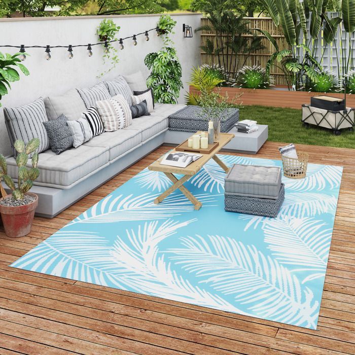 Alfombra de exterior - Outsunny - reversible - resistente a la intemperie - PP - 274x182cm - azul