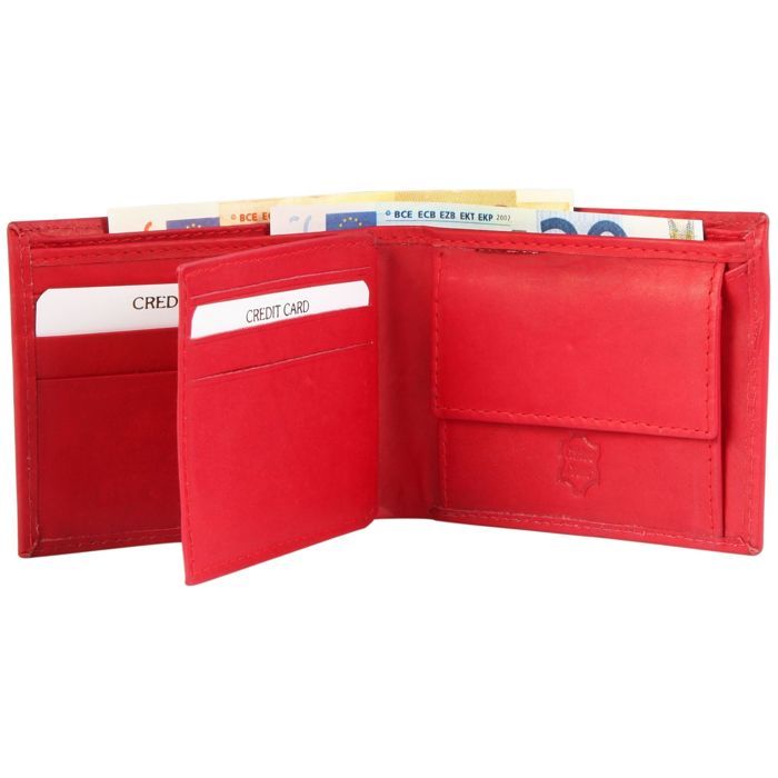 Porte-monnaie - EXCELLANC - Wissam - Cuir vache - Format horizontal - Rouge