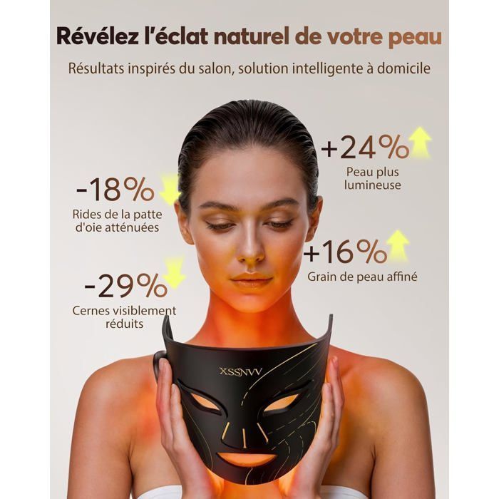 Masque LED Visage Sans Fil avec Refroidissement, 4 Modes Luminothérapie Rouge & Infrarouge 850 nm,Télécommande, Autonomie 60 min