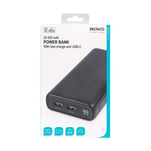 Baterie externă PB-C1004 cu 20.000 mAh, 1x USB-C PD 60 W și 2x USB-A încărcare rapidă