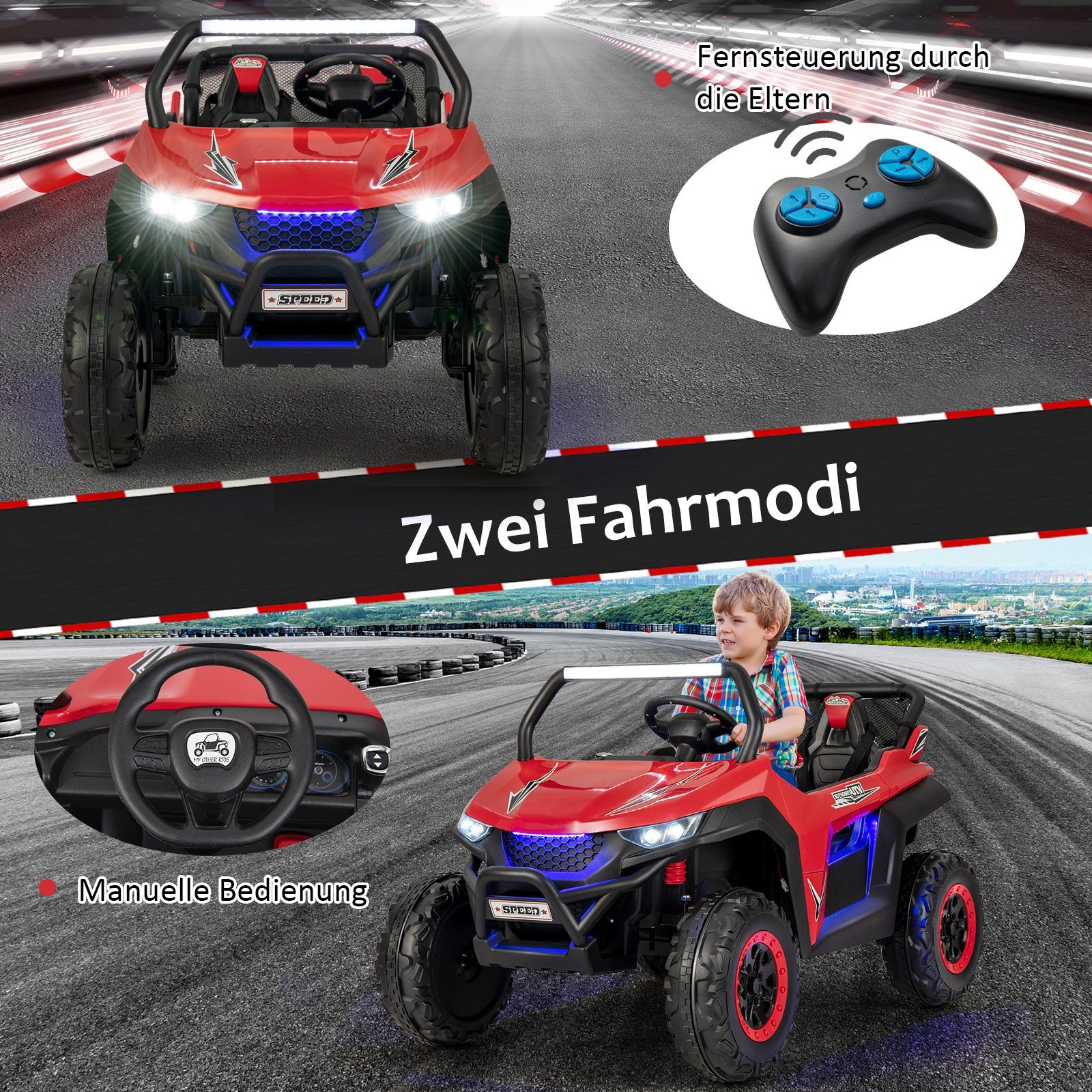 COSTWAY elektrisches Kinderauto 12V Kinderquad, 2 Sitze, 2-4 km/h